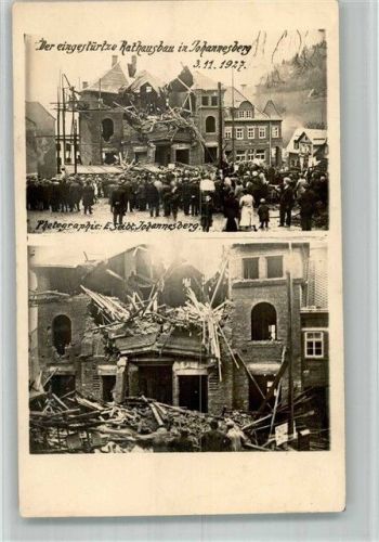 Johannesberg im Isergebirge 1927 Rathaus eingestürzt 1927 Foto AK