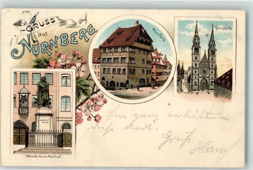 Nürnberg 1900 Albrecht Dürer-Denkmal Dürerhaus Lorenzkirche