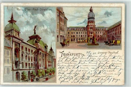 Frankfurt 1901 Kaiserl. Oberpostdirektion Innerer Posthof Postkutsche
