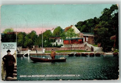 Grünheide 1910 Gasthaus Vater Fielitz Photo Fritz Fielitz 16 Jahre 354 Pfund schwer Ruderboot