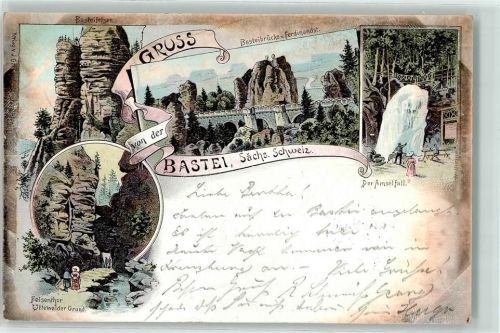 Bastei 1899 Basteibrücke Felsentor Amselfall