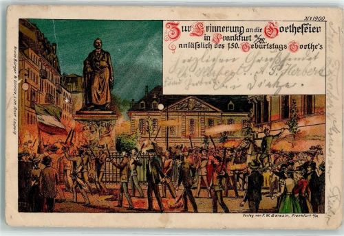 Frankfurt 1900 Goethefeier zum 150. Geburtstags Goethe's Goethedenkmal