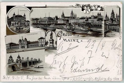 Mainz 1896 Stadthalle Zentralbahnhof Dom Straßenbrücke