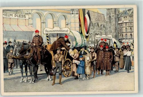 Haussammeldienst Pferdefuhrwerk Fahnen Soldaten Geschäft Wilhelm Pless Pfadfinder