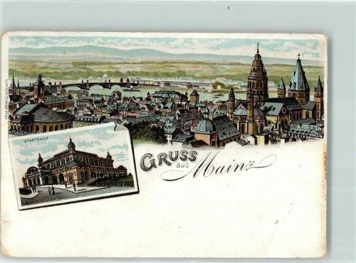 55116 W6500 Mainz a Rhein 1896 Lithographie Stadthalle