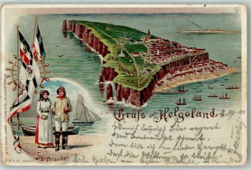 Helgoland 1900 Helgoländer Tracht Seemann Fahnen Eisernes Kreuz Steilküste