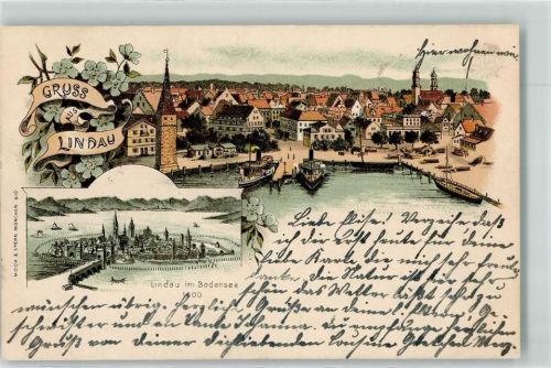 Lindau 1898 Hafen Landesteg Ausflugsdampfer Lindau um 1600
