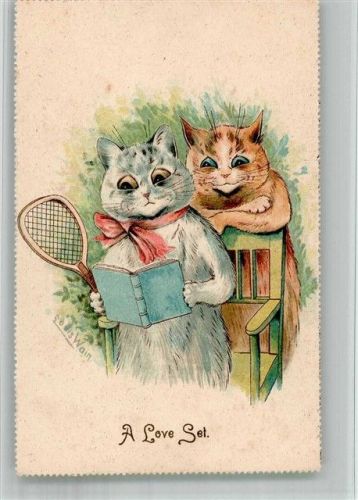 Katze Tennis Buch lesen A Love Set Raphael Tuck Calendar Nr. 298