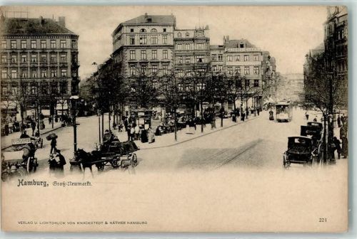 Hamburg Groß-Neumarlt Kiosk Fuhrwerk Straßenbahn