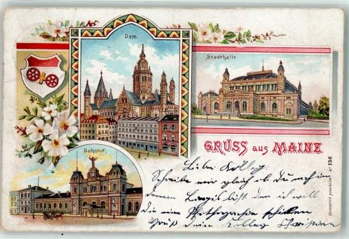 Mainz 1902 Dom Stadthalle Bahnhof Wappen