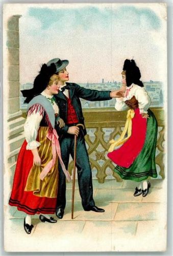 1910 Frauen mit echter Stoff Applikation