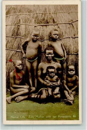 1931 Native Life Zulu Mother with her Piccaninies AK