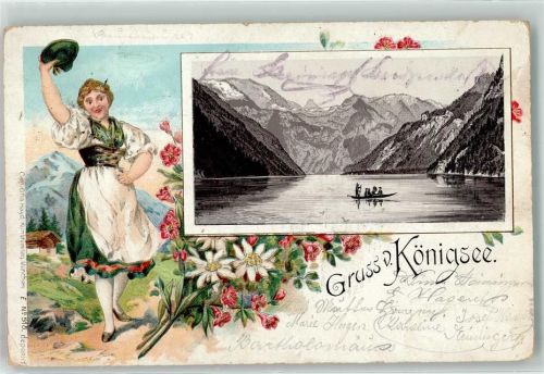 Königssee 1896 Ruderboot Tracht Frau Blumen Gruss