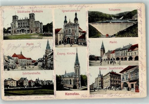 Chomutov 1911 Städt. Parksäle Ignazkirche Talsperre Markt Ev. Kirche Kaiser Josefstraße