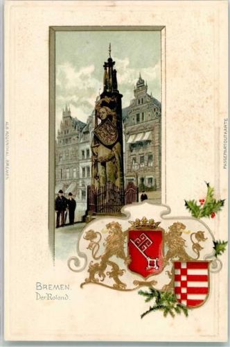 Bremen Der Roland Wappen Lithographie