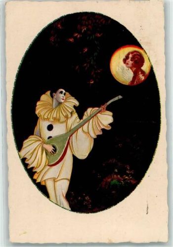 1924 Degami Serie 668 Pierrot Laute Frau in der Seifenblase AK