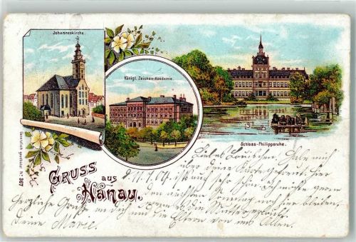 Hanau 1904 Johanneskirche Kgl. Zeichen-Akademie Schlos Philippsruhe