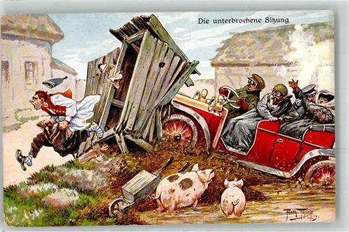 Die unterbrochene Sitzung Toilettenhaus Automobil Schwein AK