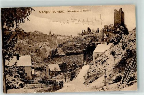 Manderscheid 1906 Burgruine Niederburg Wegkreuz Winter