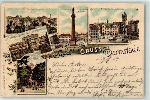 Darmstadt 1904 Residenz-Schloß Ludwigs-Monument Marktplatz Ev. Kirche Verlag Ottmar Zieher-München