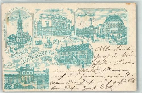 Mulhouse 1899 St. Stephans Kirche Theater Markt u. Markthalle Rathaus Bahnhof