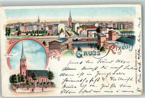 Rixdorf 1902 Lithographie Ev. Kirche