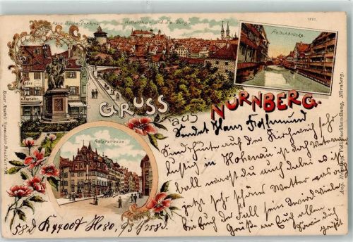 Nürnberg 1902 Adlerstraße Hans Sachs-Denkmal Hallertor Fleischbrücke