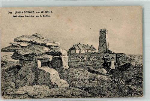 Brocken Brockenhaus vor 70 Jahren Stahlstich auf AK L. Richter
