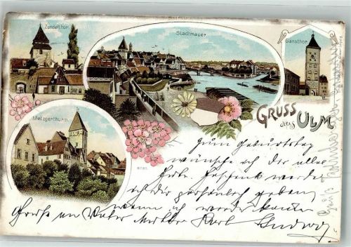 89073 W7900 Ulm , Donau 1904 Lithographie Metzgerturm Zundelturm Stadtmauer Gänstor