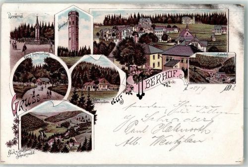 98559 O6055 Oberhof , Thüringen 1898 Lithographie Denkmal Schneekopf Obere Schweizerhütte Bahnhof