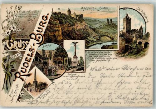 Naumburg 1895 Bahnpost Leipzig Eisenach Zug 185 10.9.95 Rudelsburg Saaleck Kriegerdenkmal Burghof