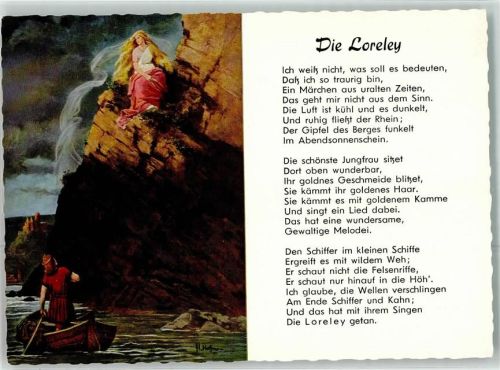 Loreley Ruderboot Gedicht Hoffmann, H. Künstlerkarte