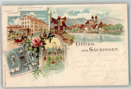 Bad Säckingen 1900 Gasthaus zum Schützen Garten Margarethen-Laube Rhein Trompeter von Säckingen