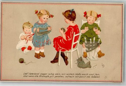 1914 Kinder stricken Handarbeit Liebesgaben WK I Meissner u. Buch Serie Lieb Vaterland