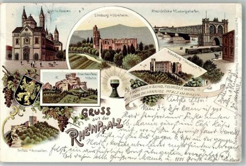 Neustadt 1897 Rheinpfalz Drachenfels Rheinbrücke Maxburg