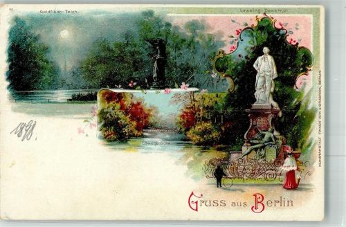 Tiergarten 1898 Lessing Denkmal Löwenbrücke