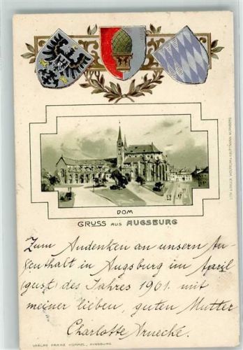Augsburg 1901 Dom Wappen Adler Schwarz Blau Gruss