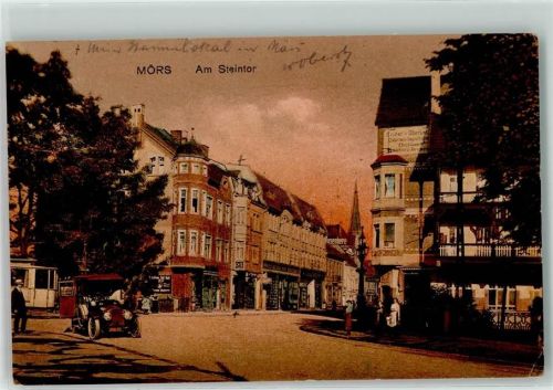 Moers Am Steintor Auto Straßenbahn Kirche Cafe Geschäfte