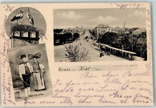 Kehl 1904 Storchennest Hanauer Tracht Straßenbahn