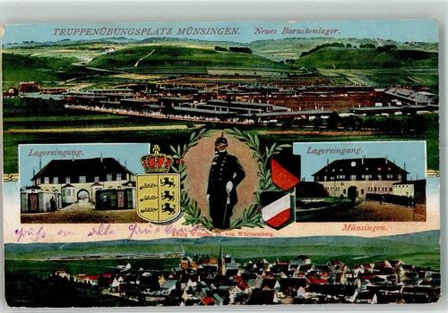 Münsingen 1916 Truppenübungsplatz Neues Barackenlager LAgereingang Königs Wilhelm II. von Württemberg Wappen