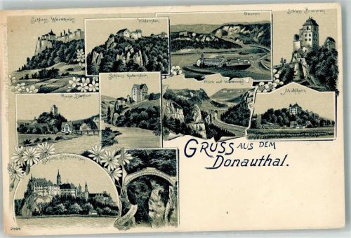 72514 W7483 Dietfurt Lithographie Donautal Schloss Werenwag Wildenstein Beuron Schloss Bronnen Ruine Schloss Gutenstein Mühlheim Teufelsbrücke Sigmaringen