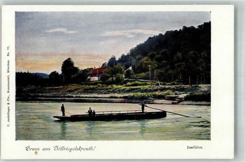 82049 W8023 Höllriegelskreuth Foto AK Isar- Fähre