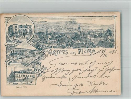 Flöha 1896 Vorläufer Druck um 1880 - 1889 Kgl. Amtshauptmannschaft Gasthaus Flöha Bahnhof