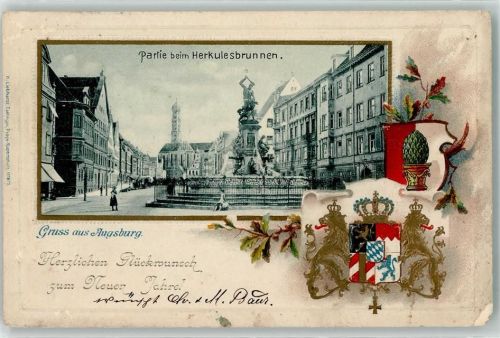 Augsburg Prägedruck Herkulesbrunnen Wappen