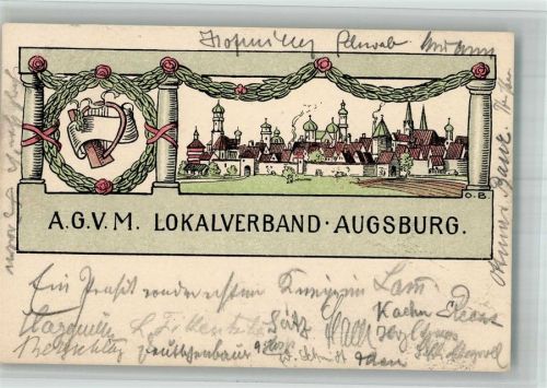 Augsburg 1907 Lithographie-Künstlerkarte A.G.V.M. Lokalverband sign. O.B.