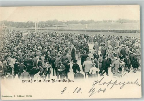 Gruß von der Rrennbahn Verlag Goldiner + Adelskorrespondenz Pferderennen 1900