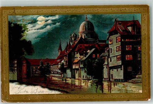 Nürnberg Synagoge Pegnitz Lithographie/Mondschein
