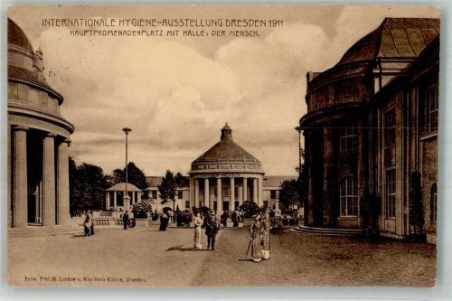 O8000 Dresden Hygiene Ausstellung Nr.50 Promenadenplatz mit Halle: Der Mensch Gewerbeausstellung 1911