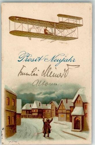 Neujahr S und S Serie 4520 Glückwunsch Flugzeug 1913 Prägedruck