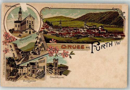 Furth Lithographie Pfarrkirche Burggasse Stadtturm